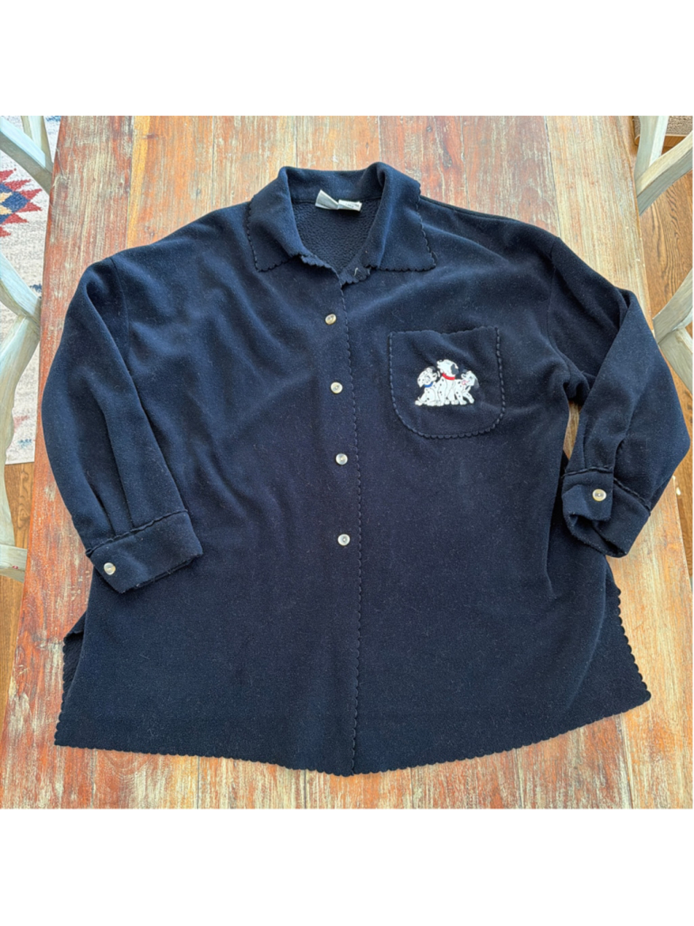 Vintage 90s Disney 101 Dalmatians Embroidered Black Fleece Button Up Size XXL
